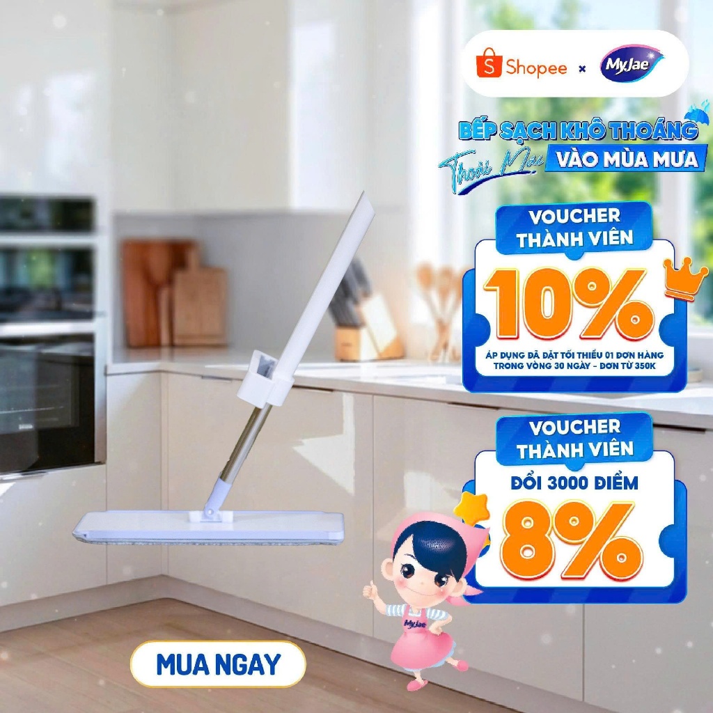 Cây lau nhà MyJae sợi Microfiber lau sạch nhanh 38 cm