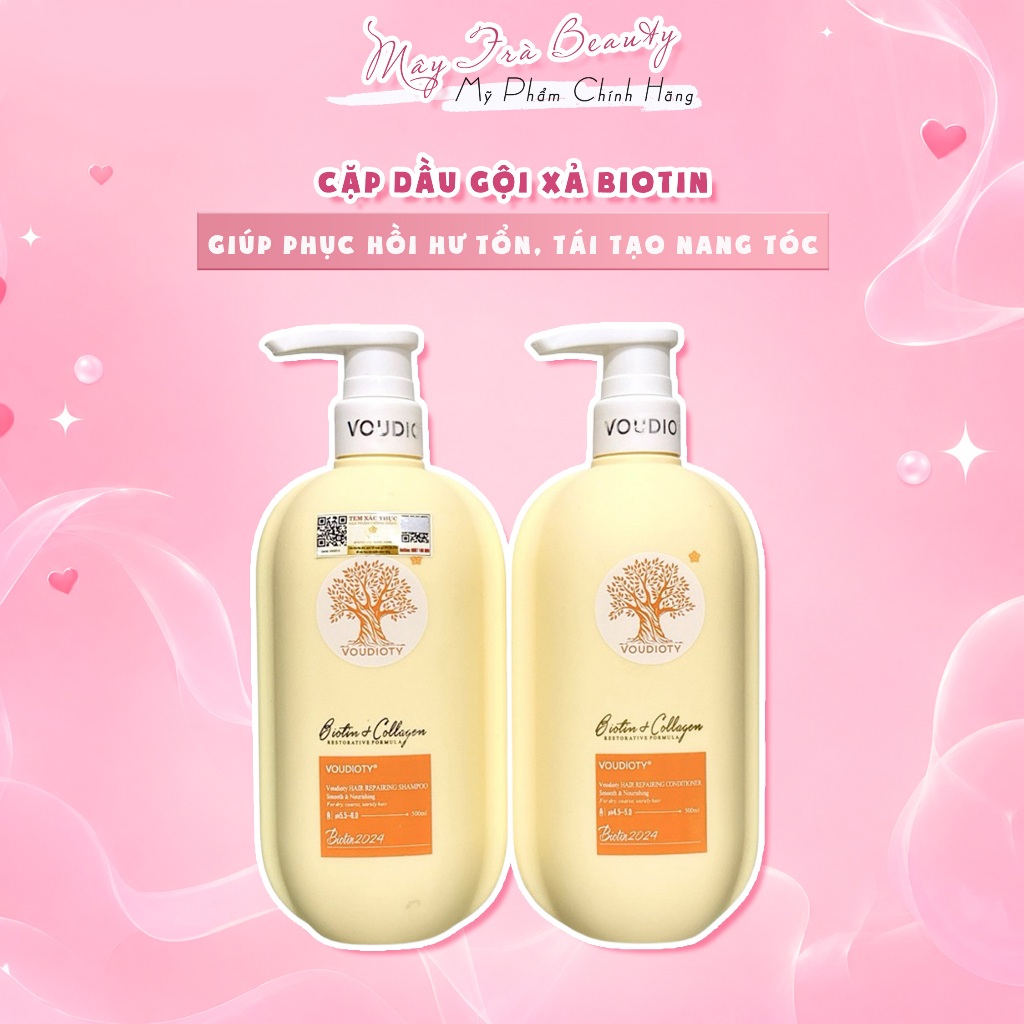 Dầu Gội, Xả Biotin Voudioty Vàng Giúp phục hồi hư tổn, tái tạo nang tóc 500ml-1000ml, (Mẫu Mới)