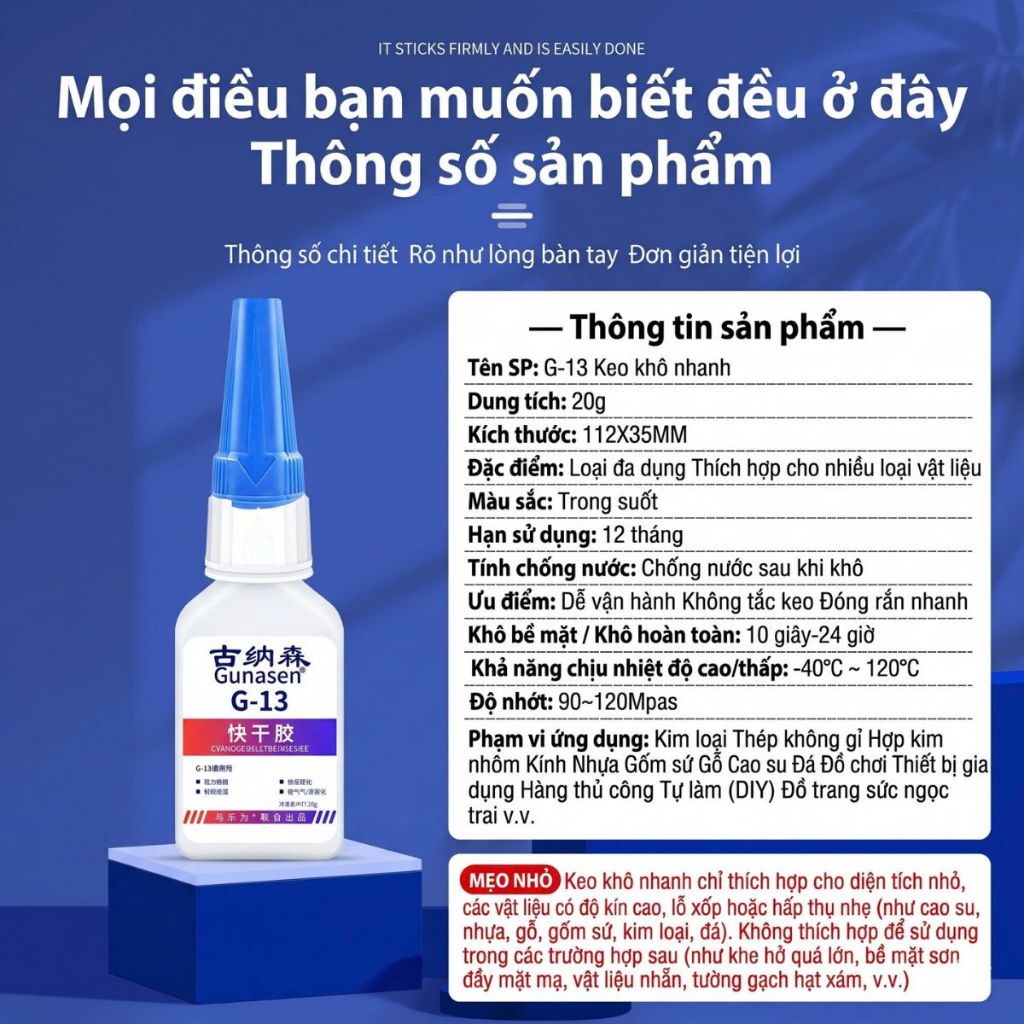 Keo dán đa năng trong suốt Gunasen kháng nước siêu dính nhanh khô siêu chắc 20g