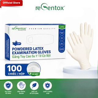 [CÓ BỘT] Găng Tay Y Tế, Latex Nhập Khẩu Regentox 100 Chiếc/Hộp - Bao Tay Cao Su Tự Nhiên, Đầu Ngón Nhám Chống Trượt