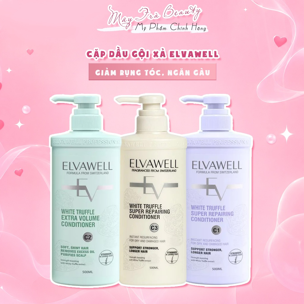 Cặp Dầu Gội Xả ELVAWELL Giúp Giảm Rụng Tóc, Ngăn Gàu, Kiềm Dầu, Phục Hồi Hư Tổn 500ml-1000ml