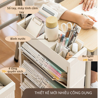 Kệ Sách Di Động Có Bánh Xe LoviOffice 9168 - 9180 - Giá Sách Đứng Nhiều Tầng Tích Hợp Khay Đựng Bút Cạnh Bàn Học