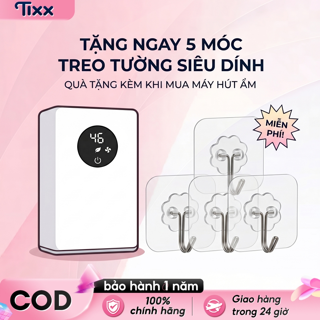TIXX Quà tặng là 5 cái móc treo máy hút ẩm 1L dung tích 36W đèn LED 7 màu Mini máy hút ẩm