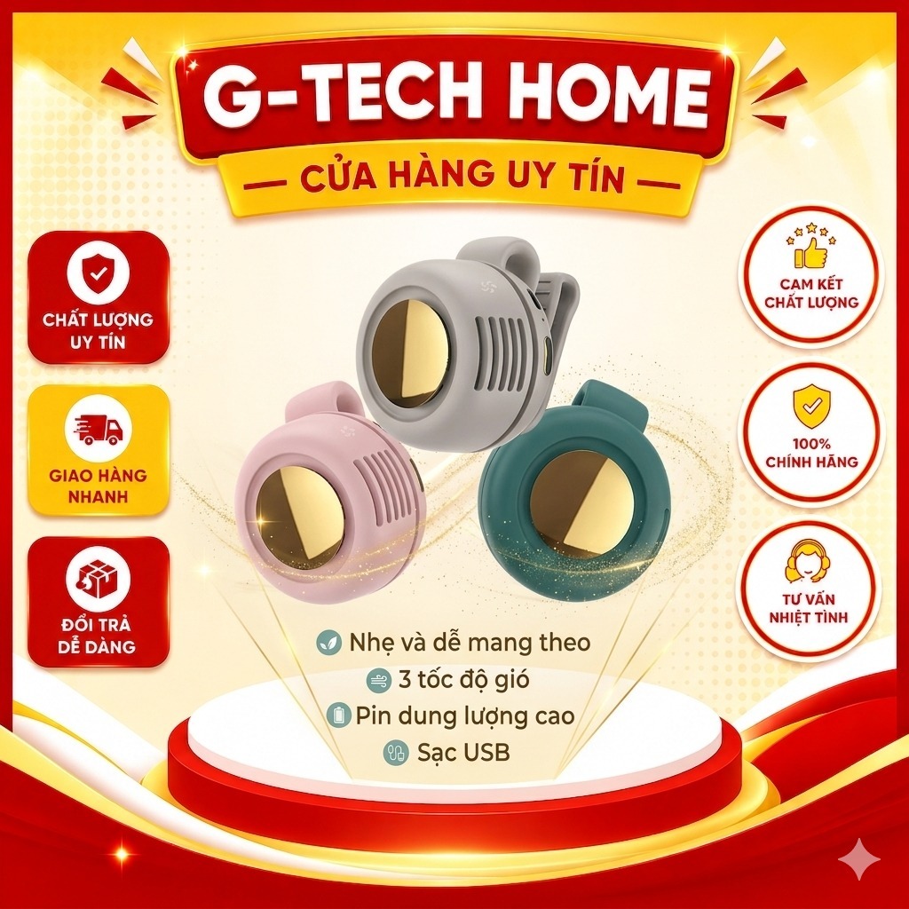 Quạt Kẹp Áo CYCLONE Mini Turbo USB – Quạt Đeo Eo/Đeo Người Siêu Mạnh, Pin Sạc, 3 Cấp Độ Gió
