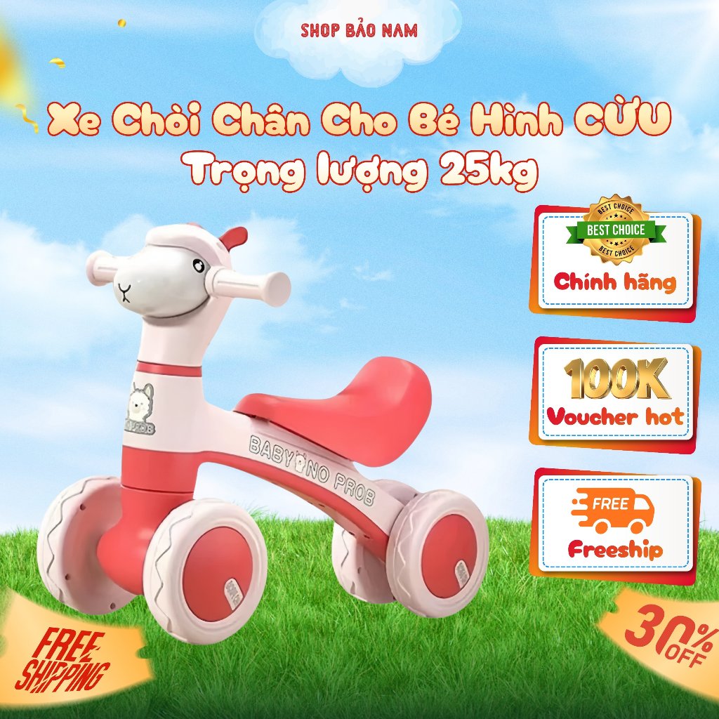 Xe Chòi Chân Cho Bé Kho Đồ Chơi Bảo Nam – Xe Chòi Hình Thú CỪU Có Nhạc Có Đèn Tải Trọng 25kg