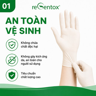 [CÓ BỘT] Găng Tay Y Tế, Latex Nhập Khẩu Regentox 100 Chiếc/Hộp - Bao Tay Cao Su Tự Nhiên, Đầu Ngón Nhám Chống Trượt