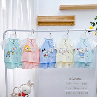Bộ cộc tay cho bé 0-9 tháng khuy cài chéo phối màu họa tiết cute chất mềm mát thấm hút mồ hôi - SS8