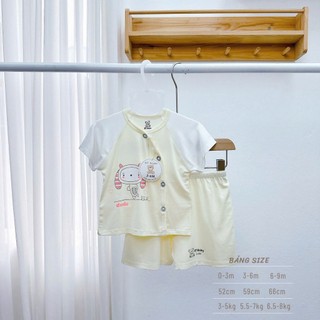 Bộ cộc tay cho bé 0-9 tháng khuy cài chéo phối màu họa tiết cute chất mềm mát thấm hút mồ hôi - SS8