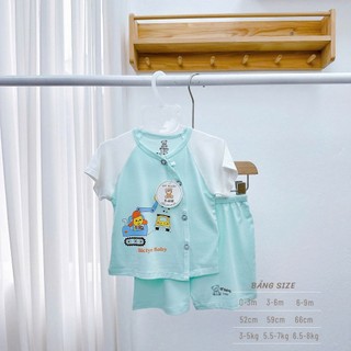 Bộ cộc tay cho bé 0-9 tháng khuy cài chéo phối màu họa tiết cute chất mềm mát thấm hút mồ hôi - SS8