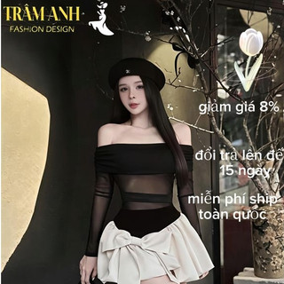 set đồ nữ-áo váy trễ vai tay dài, chân váy xòe cạp cao-đi chơi-đi làm-đi tiệc dễ thương-sang chảnh