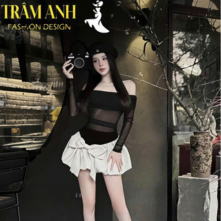 set đồ nữ-áo váy trễ vai tay dài, chân váy xòe cạp cao-đi chơi-đi làm-đi tiệc dễ thương-sang chảnh