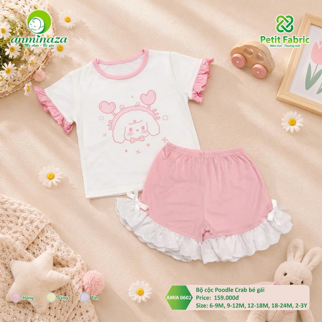 Bộ Cộc Bé Gái Poodle Crab Anminaza Đáng Yêu Vải Petit Mềm Mịn Co Dãn - Hàng Chính Hãng AMI0602