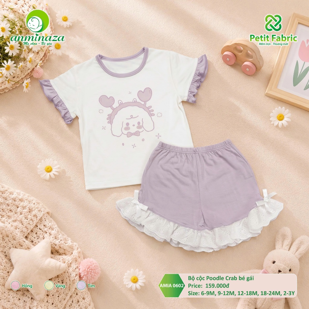 Bộ Cộc Bé Gái Poodle Crab Anminaza Đáng Yêu Vải Petit Mềm Mịn Co Dãn - Hàng Chính Hãng AMI0602