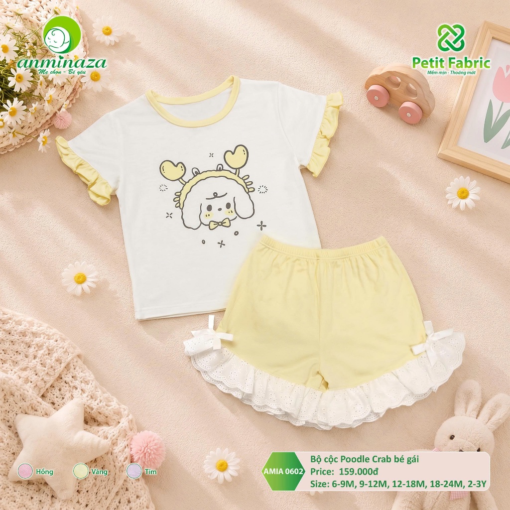 Bộ Cộc Bé Gái Poodle Crab Anminaza Đáng Yêu Vải Petit Mềm Mịn Co Dãn - Hàng Chính Hãng AMI0602