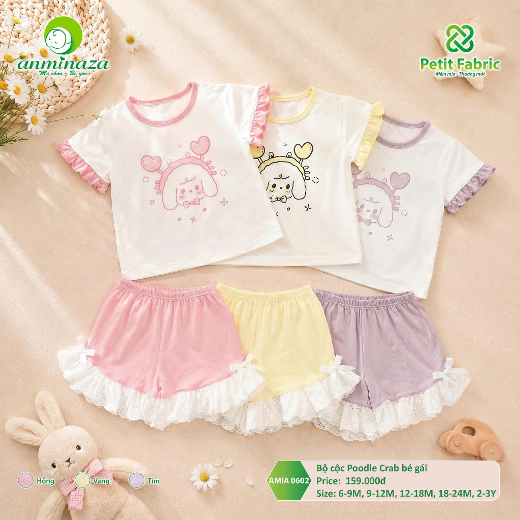 Bộ Cộc Bé Gái Poodle Crab Anminaza Đáng Yêu Vải Petit Mềm Mịn Co Dãn - Hàng Chính Hãng AMI0602