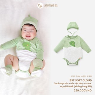 M&B (0-12M) Bodychip dài tay và nón cột dây vải Viscose co giãn 4 chiều mềm mịn cho bé sơ sinh.