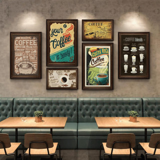 Tranh Treo Tường Quán Cafe, Quầy Bar, Nhà Hàng Retro Khung Vintage BH260 - Tranh Canvas Decor Phong Cách Retro Cổ Điển