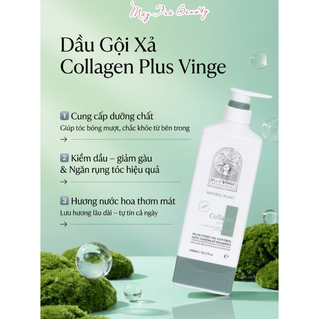 Dầu Gội Xả Collagen Plus Vinge Giảm Rụng Tóc, Ngăn Gàu, Kiềm Dầu, Phục Hồi Hư Tổn 1000ml
