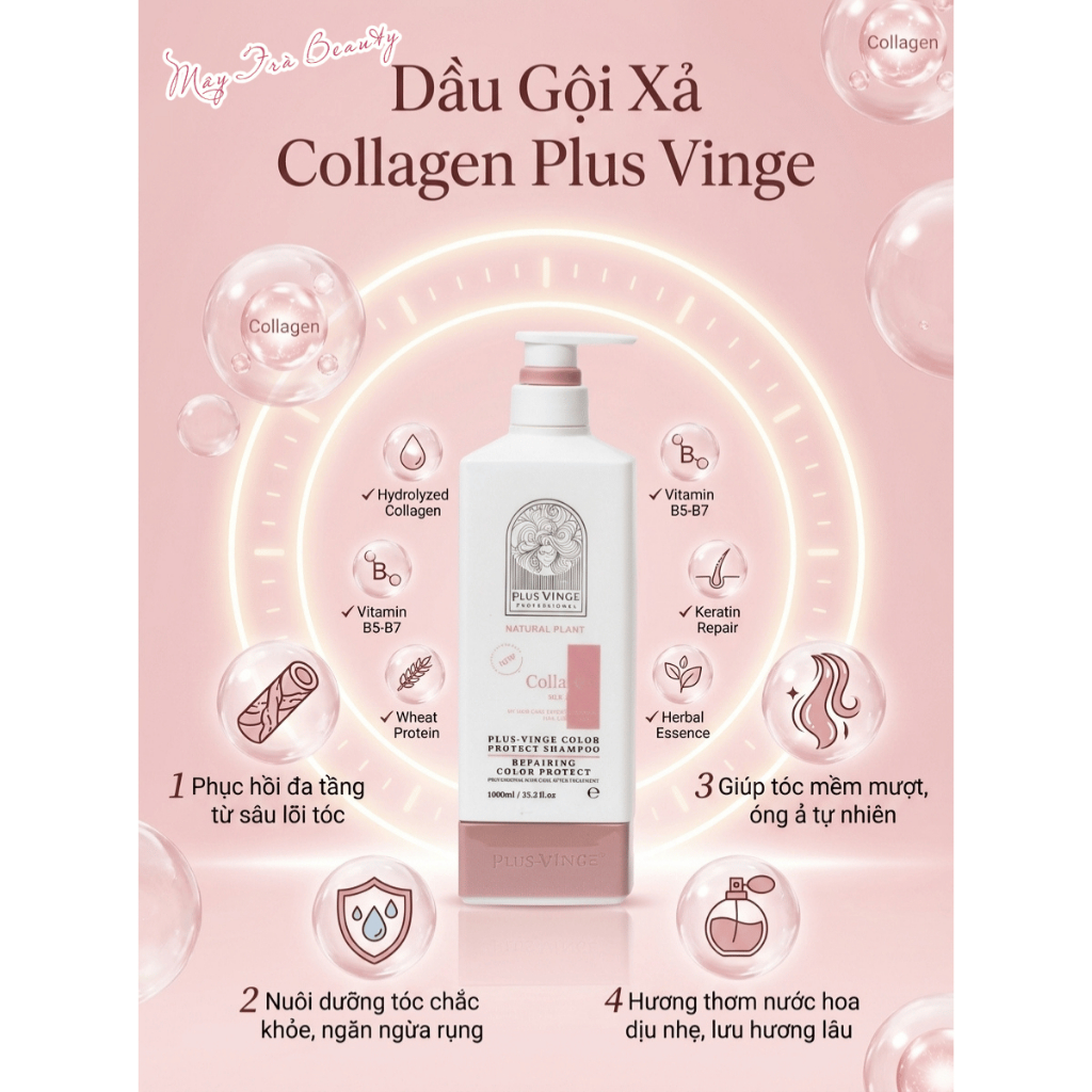 Dầu Gội Xả Collagen Plus Vinge Giảm Rụng Tóc, Ngăn Gàu, Kiềm Dầu, Phục Hồi Hư Tổn 1000ml