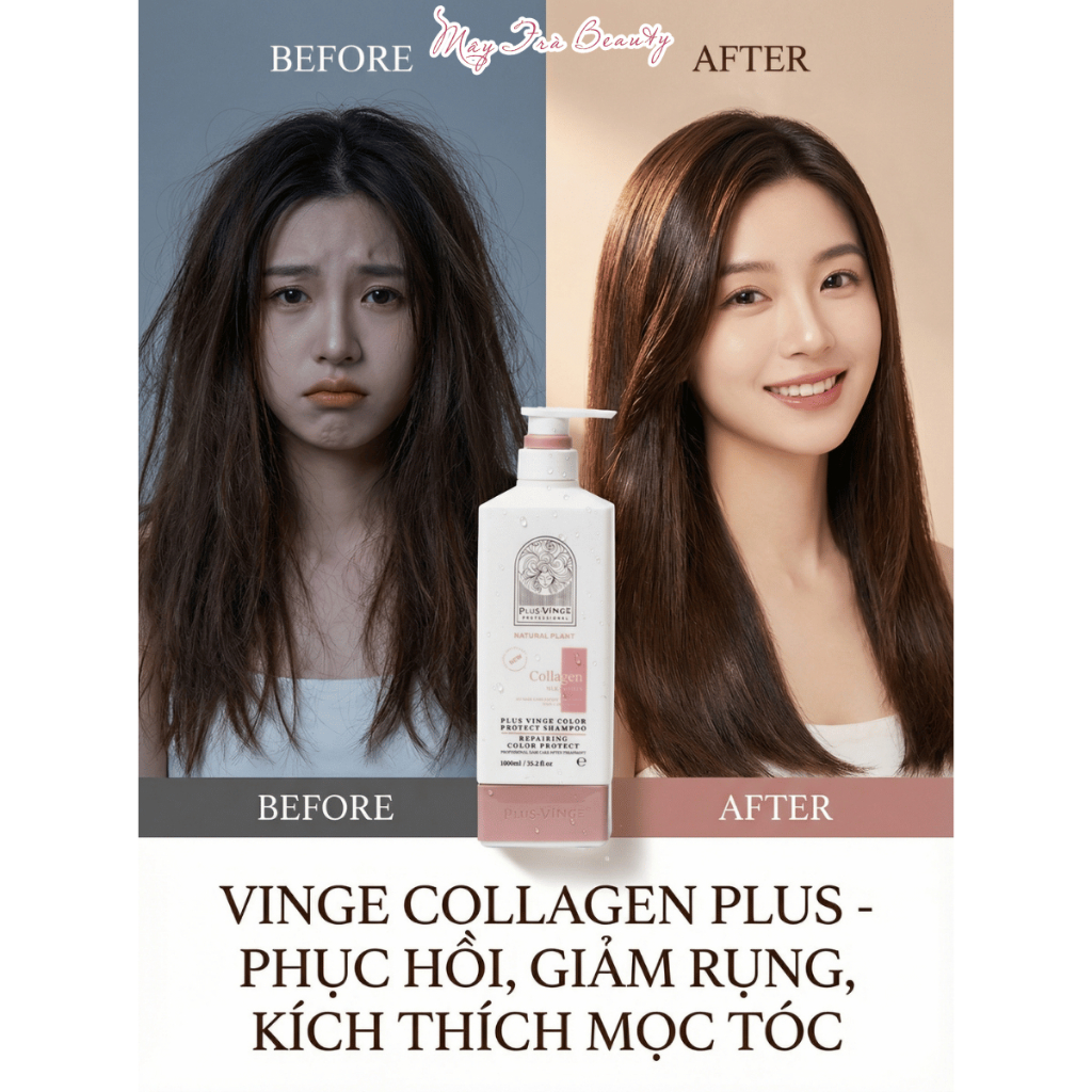 Dầu Gội Xả Collagen Plus Vinge Giảm Rụng Tóc, Ngăn Gàu, Kiềm Dầu, Phục Hồi Hư Tổn 1000ml
