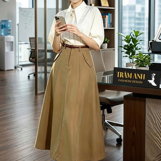 chân vây dáng dài công sở- thanh lịch  hiện đại.Form váy:dáng chữ A dài midi,độ xòe nhẹ