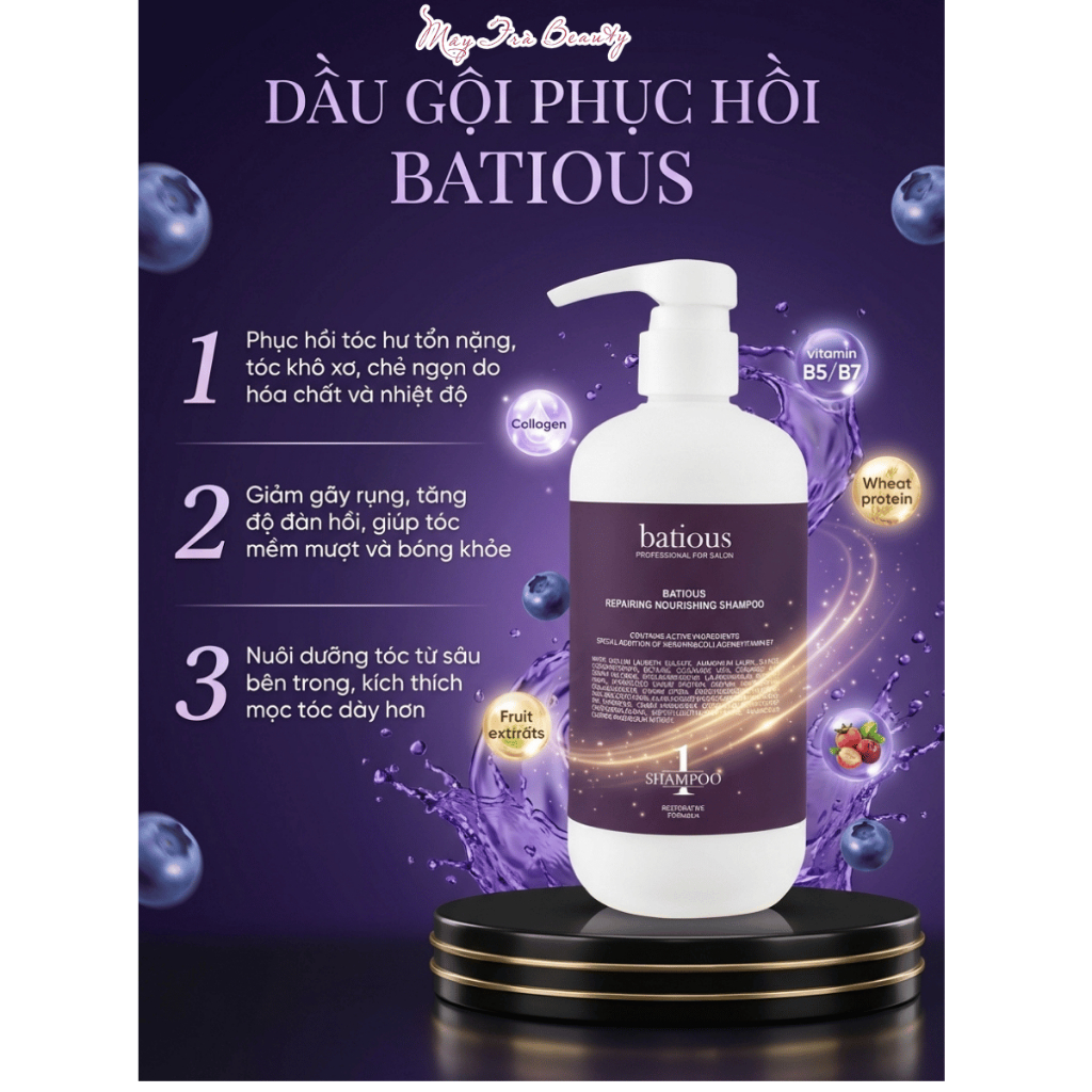 Cặp Dầu Gội Xả Batious Phục Hồi Hư Tổn Đa Tầng, Tái Tạo Nang Tóc, Ngăn Gàu, Kiềm Dầu 500ml-960ml