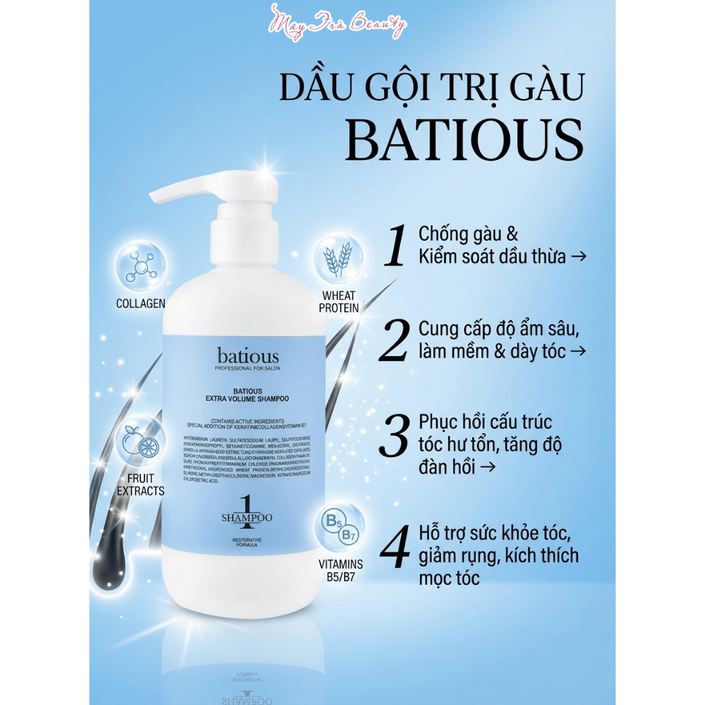 Cặp Dầu Gội Xả Batious Phục Hồi Hư Tổn Đa Tầng, Tái Tạo Nang Tóc, Ngăn Gàu, Kiềm Dầu 500ml-960ml