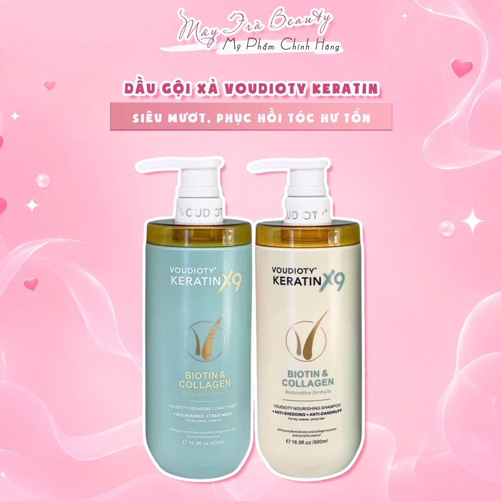 Dầu Gội Xả Voudioty Keratin X9 Siêu Mươt, Phục Hồi Tóc Hư Tổn, Hương Nước Hoa 500ml -1000ml