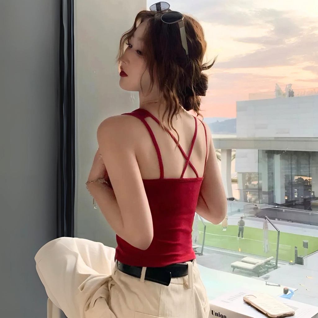 [Mở Bán] Áo Thun Ba Lỗ Dây Đan Chéo Lưng Có Mút Ngực Kiểu Dáng Cổ Vuông Hở Lưng Ôm Body Sexy DD03 Minh Khuê Boutique