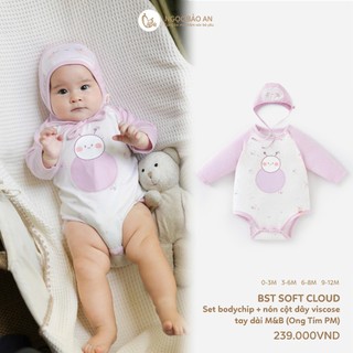 M&B (0-12M) Bodychip dài tay và nón cột dây vải Viscose co giãn 4 chiều mềm mịn cho bé sơ sinh.