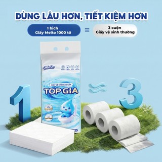 [TẶNG BÌNH GIỮ NHIỆT] Giấy vệ sinh cao cấp Melto TopGia 1000 tờ mềm mịn, tiện lợi an toàn