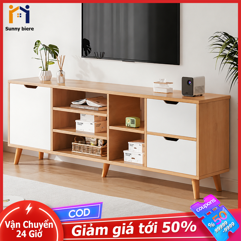 Kệ tivi bắc âu Màu gỗ sáng Cửa trắng Tối giản Ngăn kín giấu đồ Kệ mở Chân cao Dễ lau đẹp 𝙎𝙐𝙉𝙉𝙔 𝘽𝙄𝙀𝙍𝙀