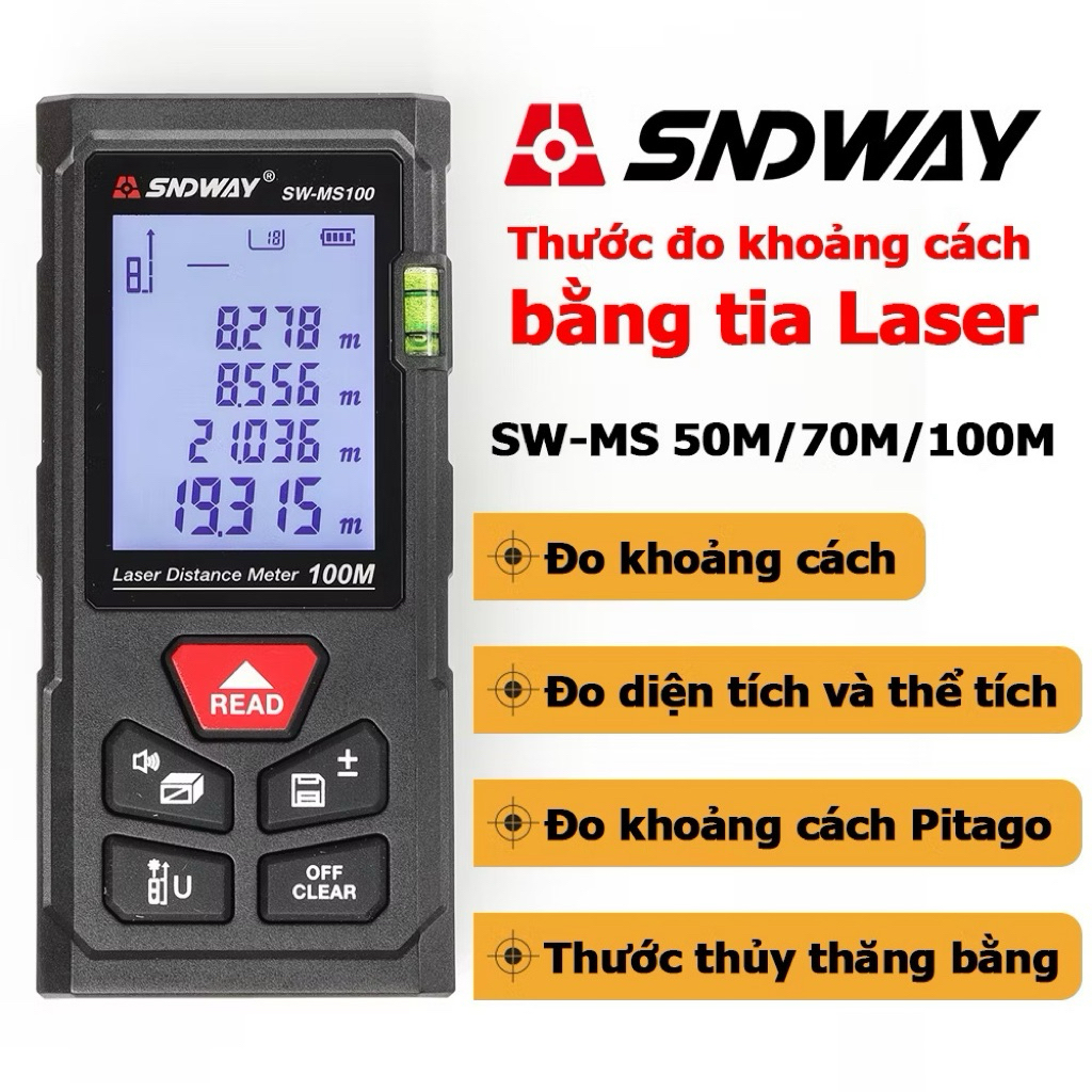 [Có VAT] Máy đo khoảng cách bằng tia laser đỏ SNDWAY SW-MS