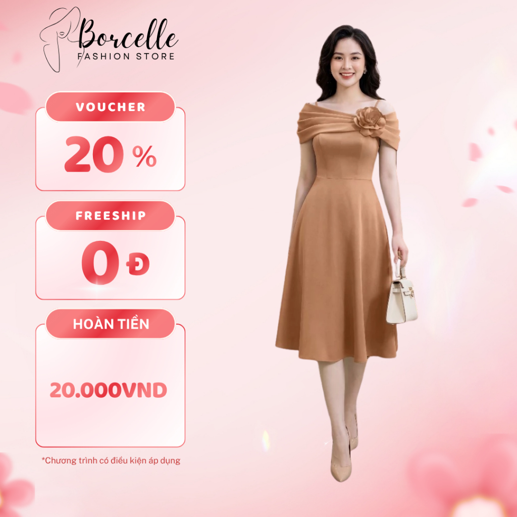 Váy Dự Tiệc Trung Niên Bigsize - Đầm Dự Tiệc Đi Ăn Cưới Thiết Kế Sang Trọng Trẻ Trung Dáng Xòe Trễ Vai Bông Ngực TK23