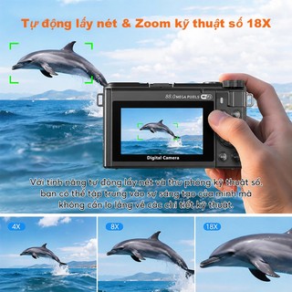 【Độ phân giải 8K】Máy ảnh kỹ thuật số 8K 88MP Zoom 18X Máy ảnh nhỏ gọn di động Màn hình lật 180° Chụp selfie/Du lịch