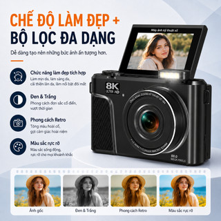 【Độ phân giải 8K】Máy ảnh kỹ thuật số 8K 88MP Zoom 18X Máy ảnh nhỏ gọn di động Màn hình lật 180° Chụp selfie/Du lịch