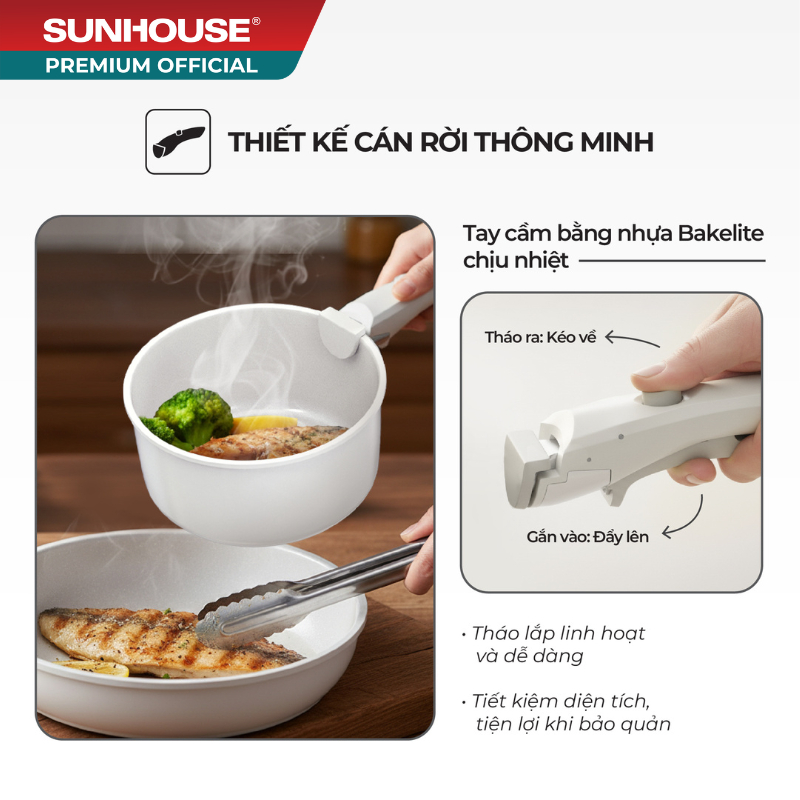 Bộ nồi chảo cán rời chống dính 3 món Sunhouse Trendy SHG509M