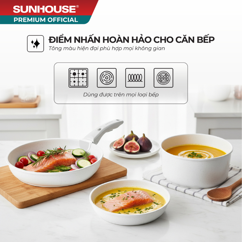 Bộ nồi chảo cán rời chống dính 3 món Sunhouse Trendy SHG509M
