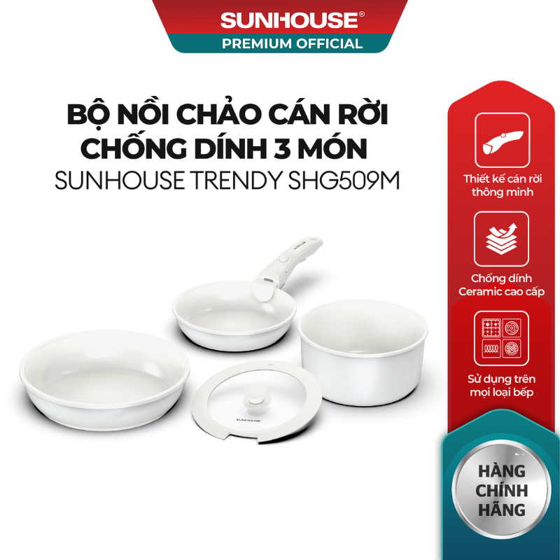 Bộ nồi chảo cán rời chống dính 3 món Sunhouse Trendy SHG509M