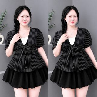 Set Áo Váy Bigsize Nữ Áo Babydoll Dang Peplum Xòe Phối Chân Váy Bí Dễ Thương A360+CV413