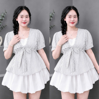 Set Áo Váy Bigsize Nữ Áo Babydoll Dang Peplum Xòe Phối Chân Váy Bí Dễ Thương A360+CV413