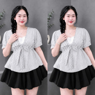 Set Áo Váy Bigsize Nữ Áo Babydoll Dang Peplum Xòe Phối Chân Váy Bí Dễ Thương A360+CV413