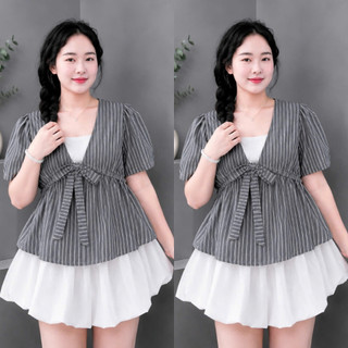 Set Áo Váy Bigsize Nữ Áo Babydoll Dang Peplum Xòe Phối Chân Váy Bí Dễ Thương A360+CV413
