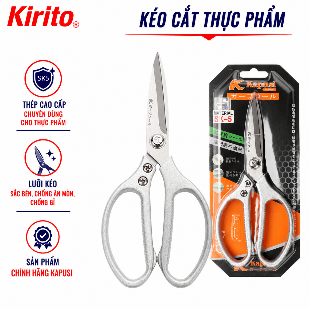 Kéo Cắt Gà KAPUSI K0860 Cỡ Lớn – Kéo Làm Bếp Thép SK5 Cao Cấp Không Gỉ, Siêu Sắc Bén, Đa Năng