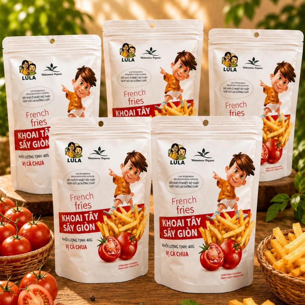 COMBO 5 gói Khoai tây sấy giòn Wakamono Organic vị cà chua 40gam/gói, giòn giòn, thơm thơm, ăn vặt quá đã