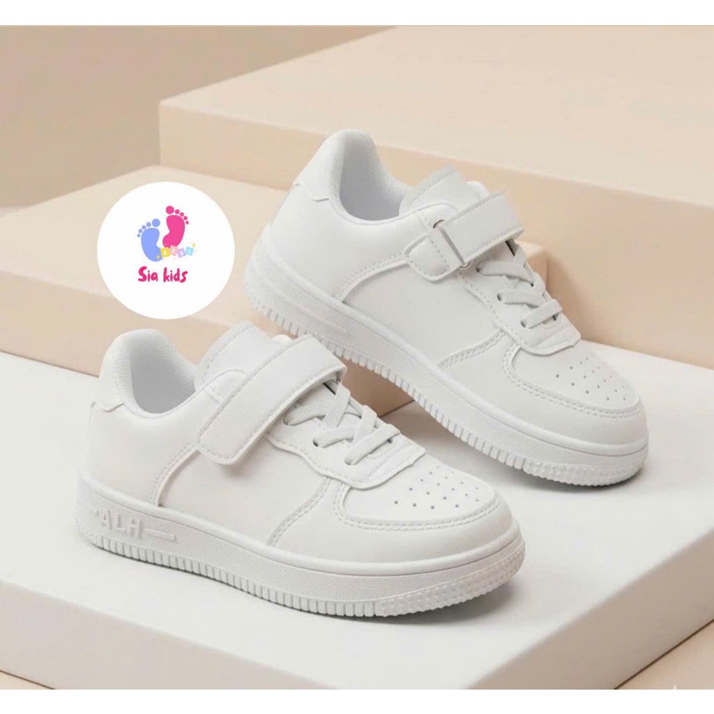 (0011)Giày Thể Thao Trẻ Em ALH Màu Trắng Cho Bé Trai Bé Gái,Giày Sneaker Trẻ Em Quai Dán Chống Trượt