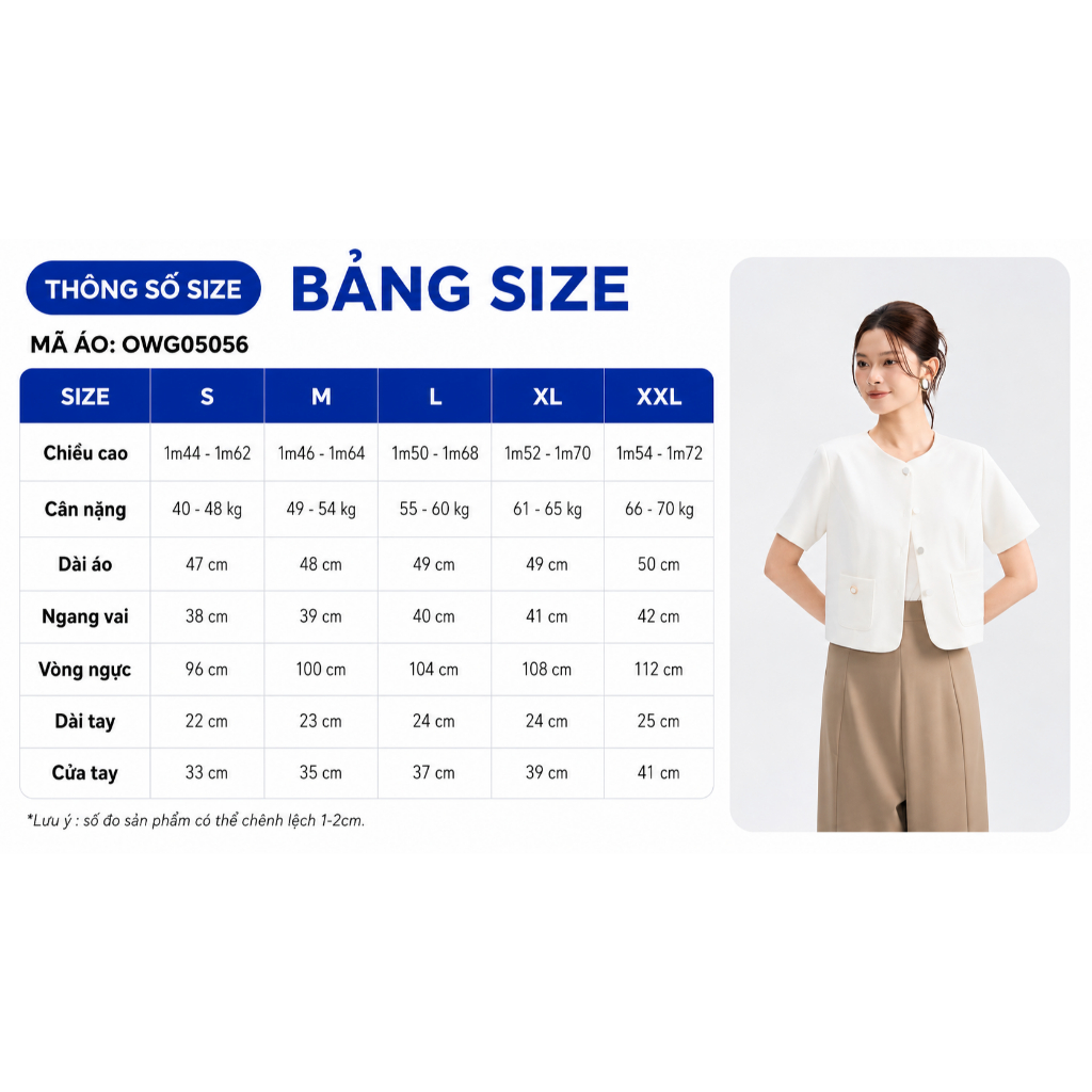 Áo Khoác Blazer GUMAC Form Lửng Tay Ngắn Nút Bọc Thanh Lịch OWG05056