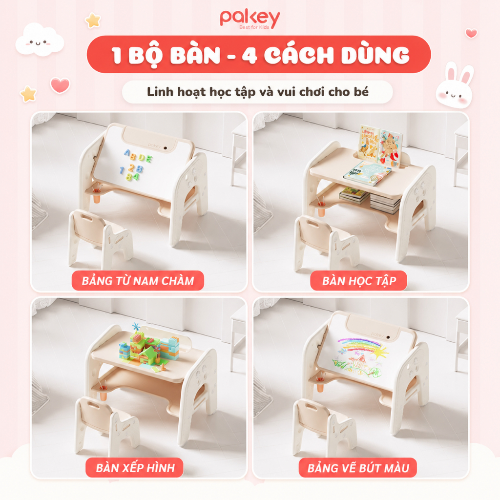 [HỎA TỐC] Set Bàn Ghế Thông Minh 2IN1 Cho Bé Có Bảng Vẽ, Bàn Ghế Học Tập Tiện Lợi Chống Gù Lưng Cho Bé