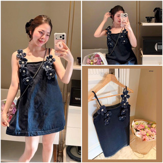 [V1.1282] Váy Denim Dây Hoa Dáng Suông Kèm Quần Siêu Xinh