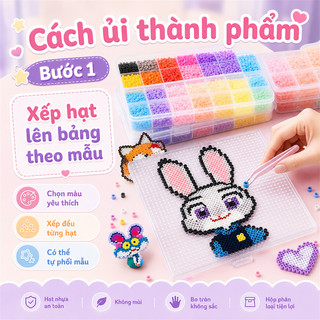 Combo Hạt Xếp 2.6mm Cho Bé, Bộ DIY Nhiều Màu Kèm Khay Và Bàn Ủi Chuyên Dụng
